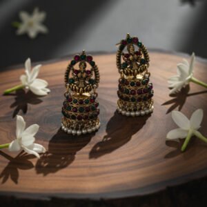 Temple Jhumka Earrings with Lakshmi Motif