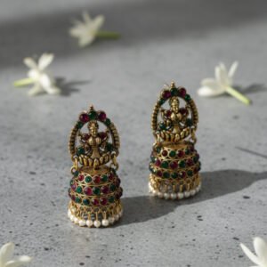 Temple Jhumka Earrings with Lakshmi Motif