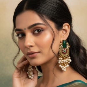 Regal Green & Ruby Stone Jhumka Drops
