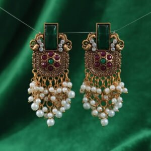 Regal Green & Ruby Stone Jhumka Drops