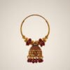 Traditional gold jhumka nose ring with red beads