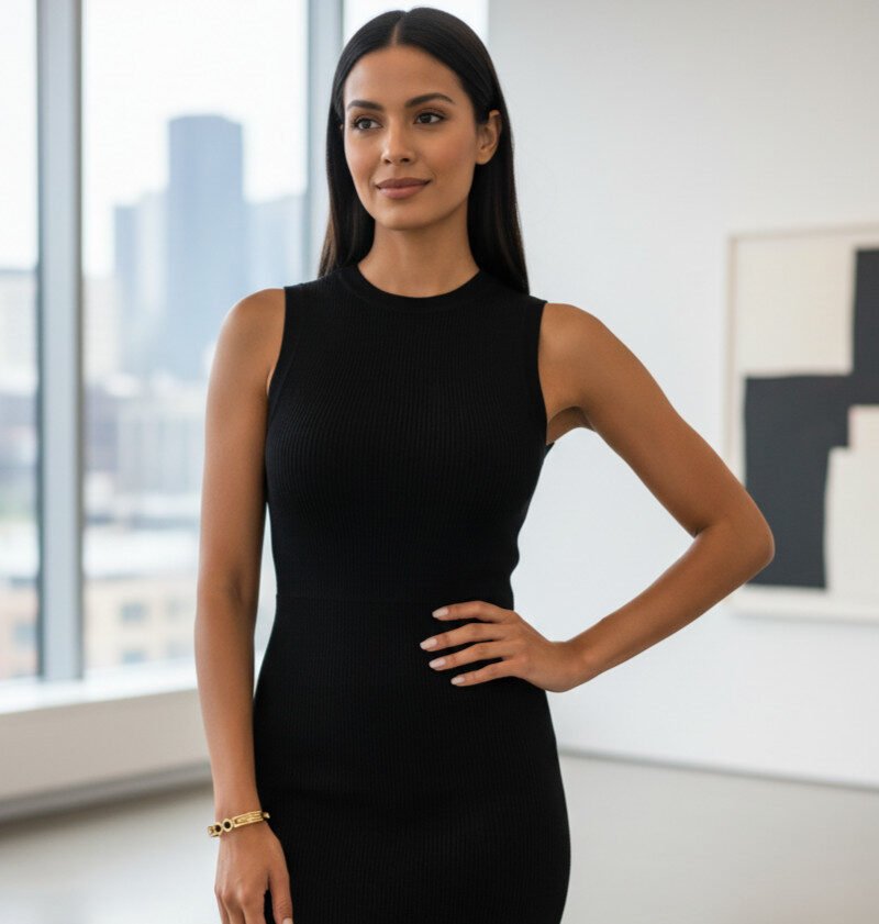 Luxury Gold-Tone Segmented Cuff Bangle with Black Enamel/Stone Accents | Color Guaranteed - Image 2