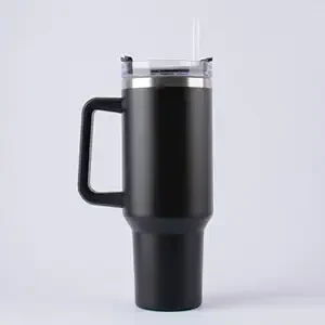 Black Travel Mug – Stainless Steel Insulated Tumbler with Handle