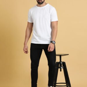 Premium White Men’s Round Neck T-Shirt – Soft Cotton | Slim Fit Tee