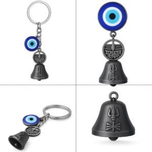 Evil Eye Trishul Metal Bell Keychain for Protection & Good Luck pack of 2
