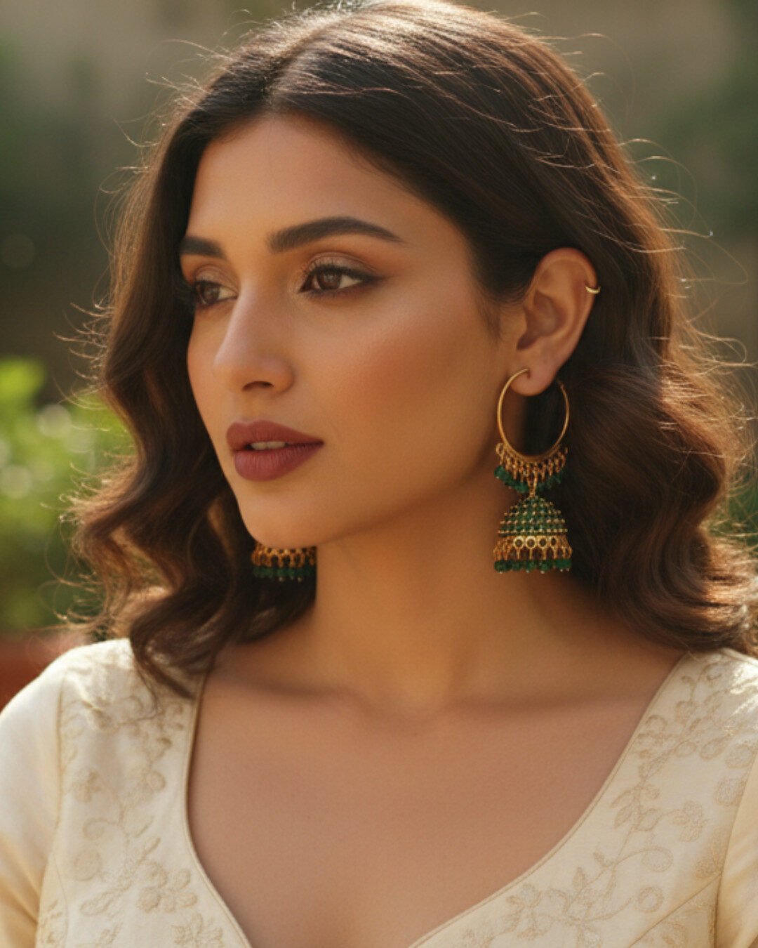Traditional Gold Jhumkas with Pearl Beads – Ethnic Indian Earrings - Image 3