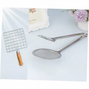 Stainless Steel Frying Strainer & BBQ Grill Net Combo for Kitchen
